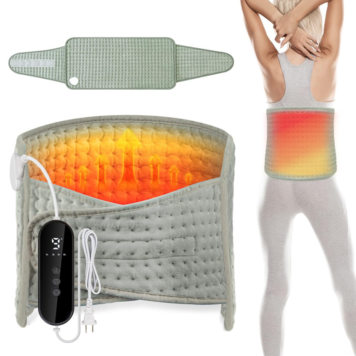 Heating Pad for Back Pain Relief Electric Heating Pad Heating Pad for Period Cramps 6-Hour Auto Shut Off 12”x24“ Period Heating Pad + 20" Belt Adjustable Heating Pads 4 Timer & 6 Heat Level